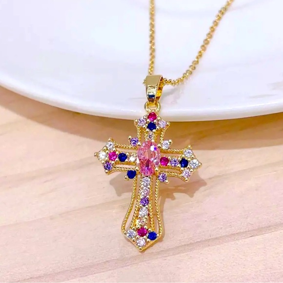 Cubic Zirconia Cross Necklace - Picture 2 of 3